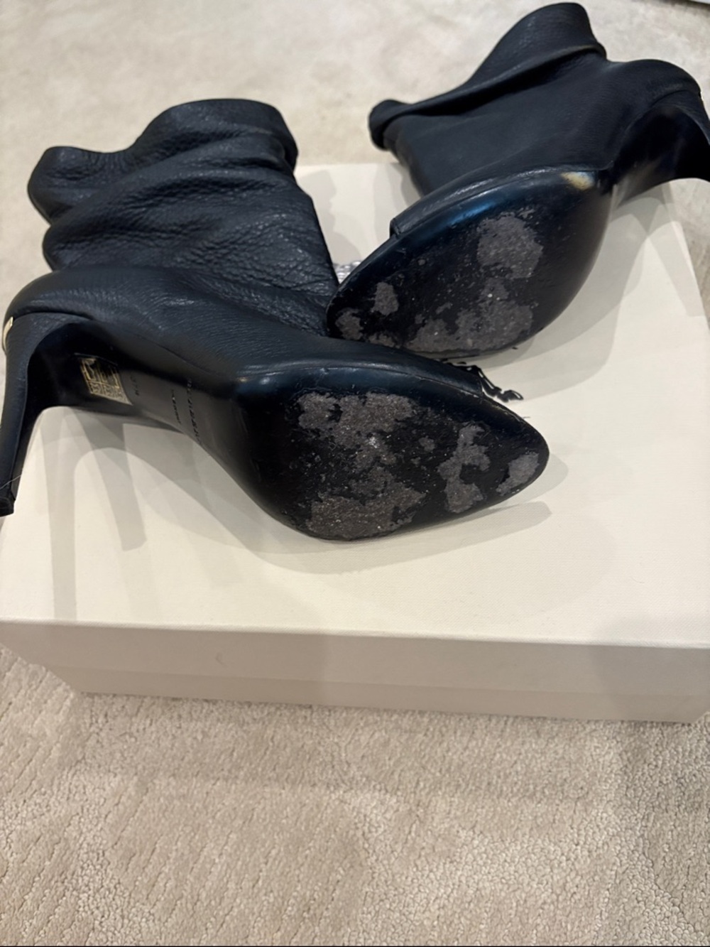 Burberry Black Leather Peep-Toe Stiletto Booties - Picture 2 of 8